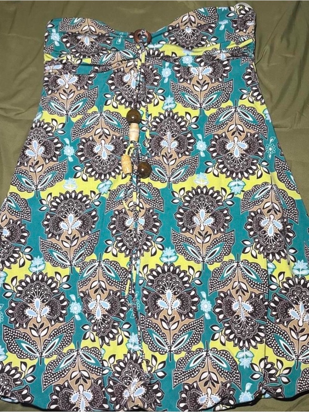 Vintage Floral Circle dress in Teal, Yellow & Brown